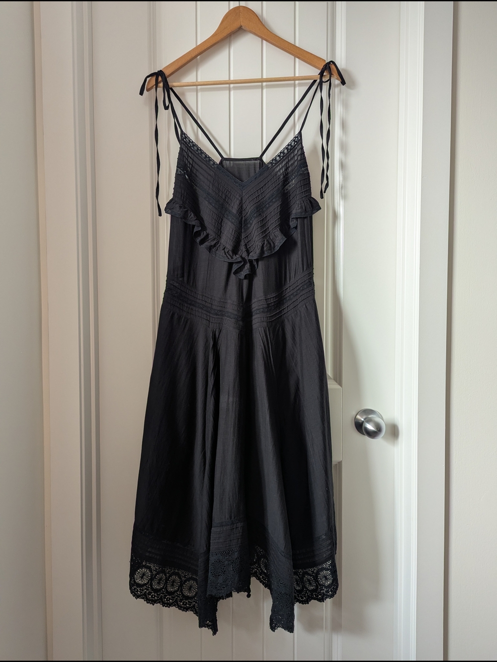 Zadig & Voltaire Rilli Black Lace-Trim Cotton Slip Dress Size Medium